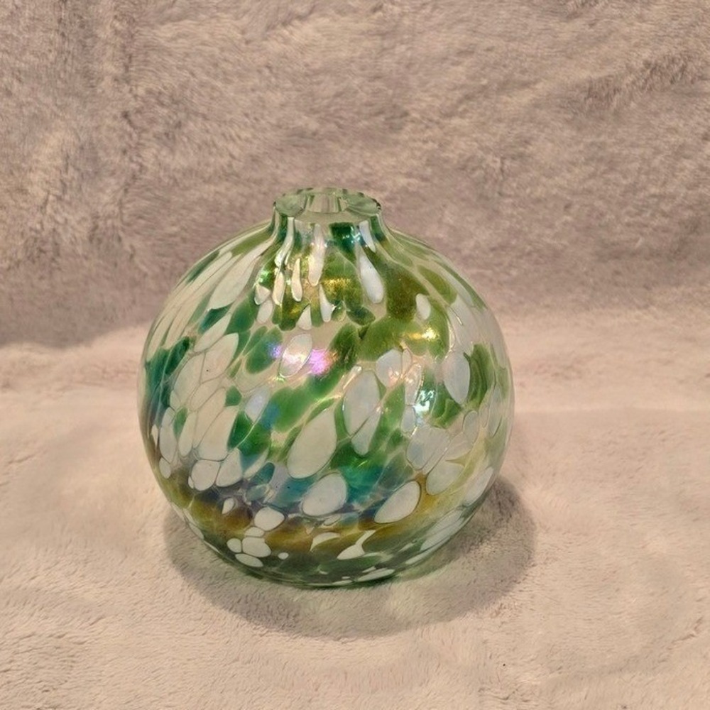 Pottery Barn Oil Candle Glass Green & White Paint Swirl Design - No Wick